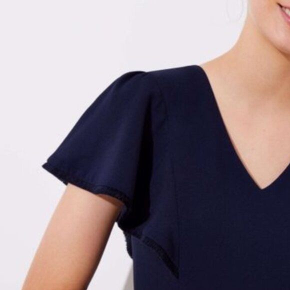 NWOT Ann Taylor Loft navy fringe flutter sleeve sheath dress - Picture 7 of 7